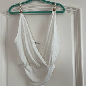 Zara White Deep V Wrap Bodysuit - Medium